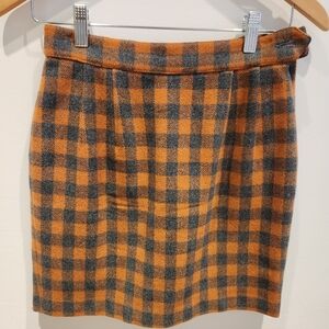 Et Vous Vintage Wool Plaid Orange and Gray Women's Skirt